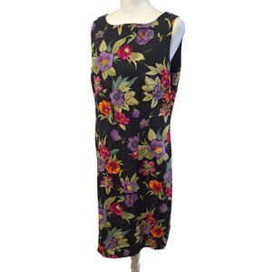 Jessica Howard Linen‎ Beaded Floral Dress Flowers Black Sleeveless Womens 14